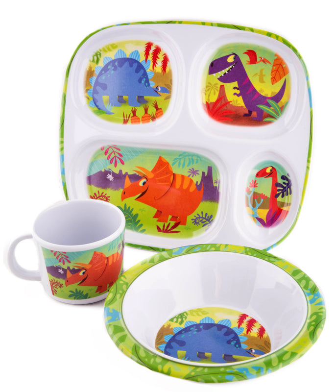 3-Piece Dinosaur Stomp Mealtime Dinner Set