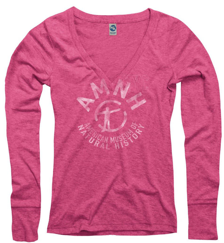 Junior's V-Neck AMNH Long Sleeve Tee