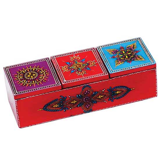 Hand Painted Wood 3 Section Box
