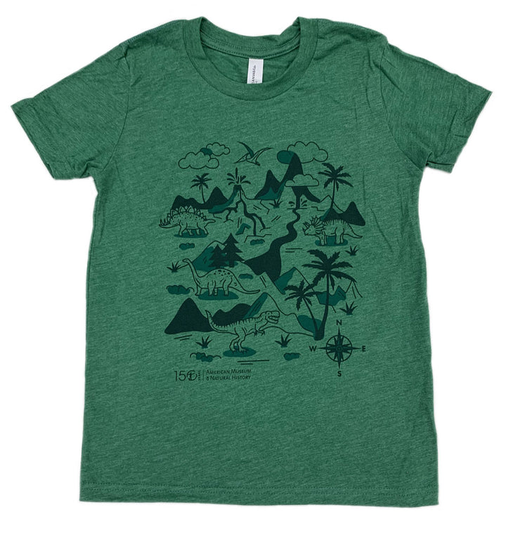 Youth Green Prehistoric Dinosaur Scene T-Shirt