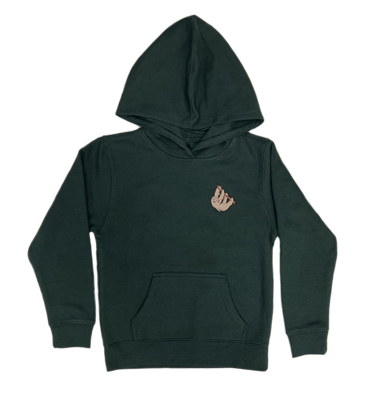 Youth Forest Green Embroidered Sloth Hoodie