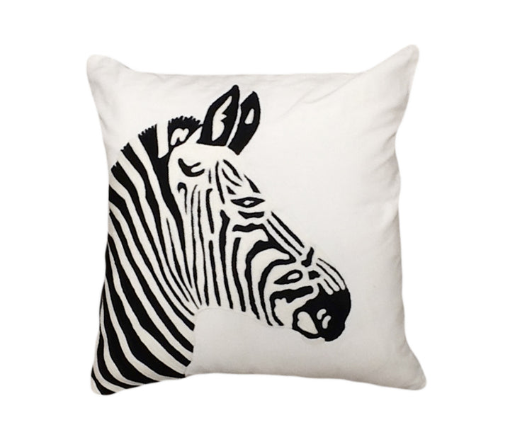 Safari Crewel Embroidered Zebra Head Cushion