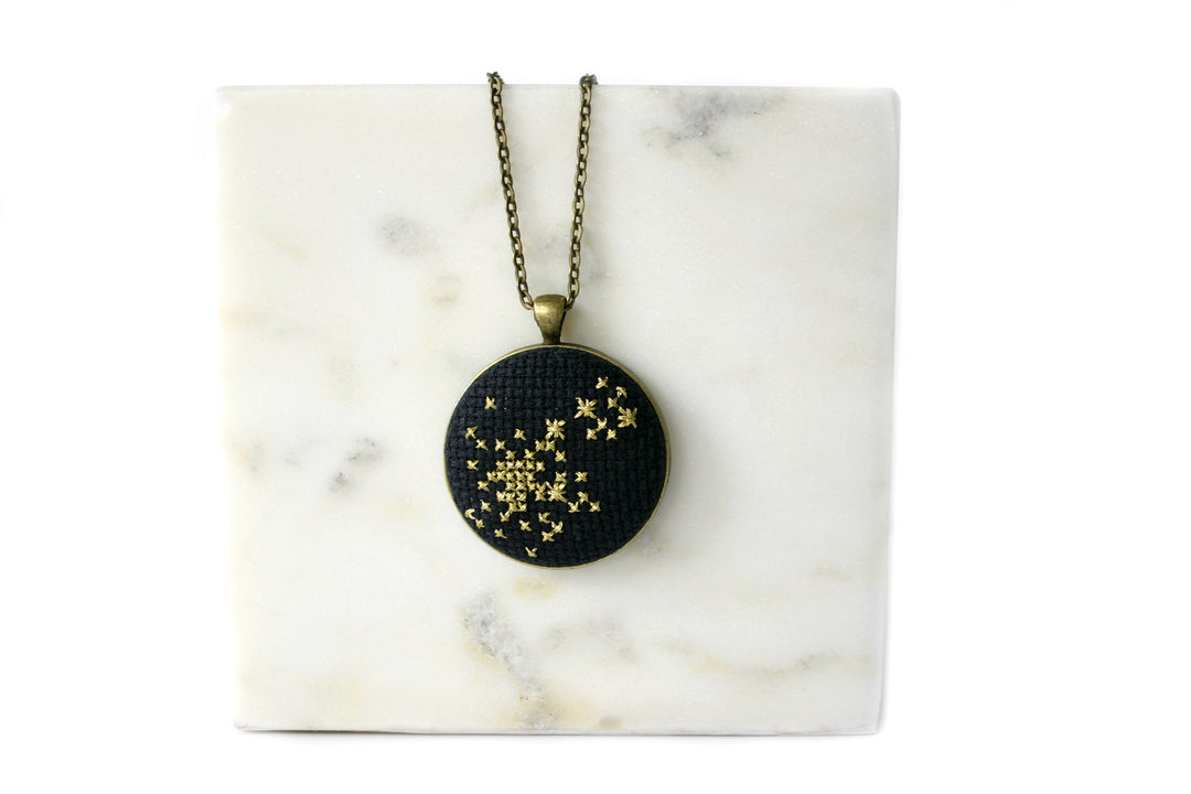 Hand Stitched Black Nebula Pendant